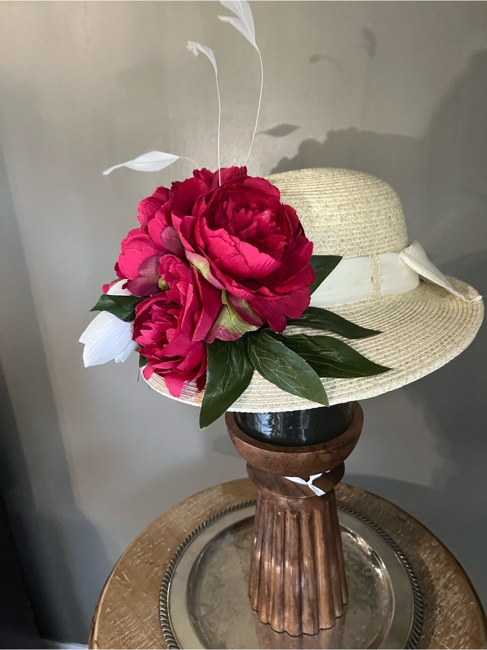 Elegant Pink and CreamFloral Hat Accent by